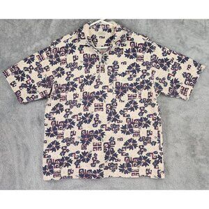 St John Bays Polo Mens Large Beige Corduroy Dadcore Pocket Short Sleeve Vintage